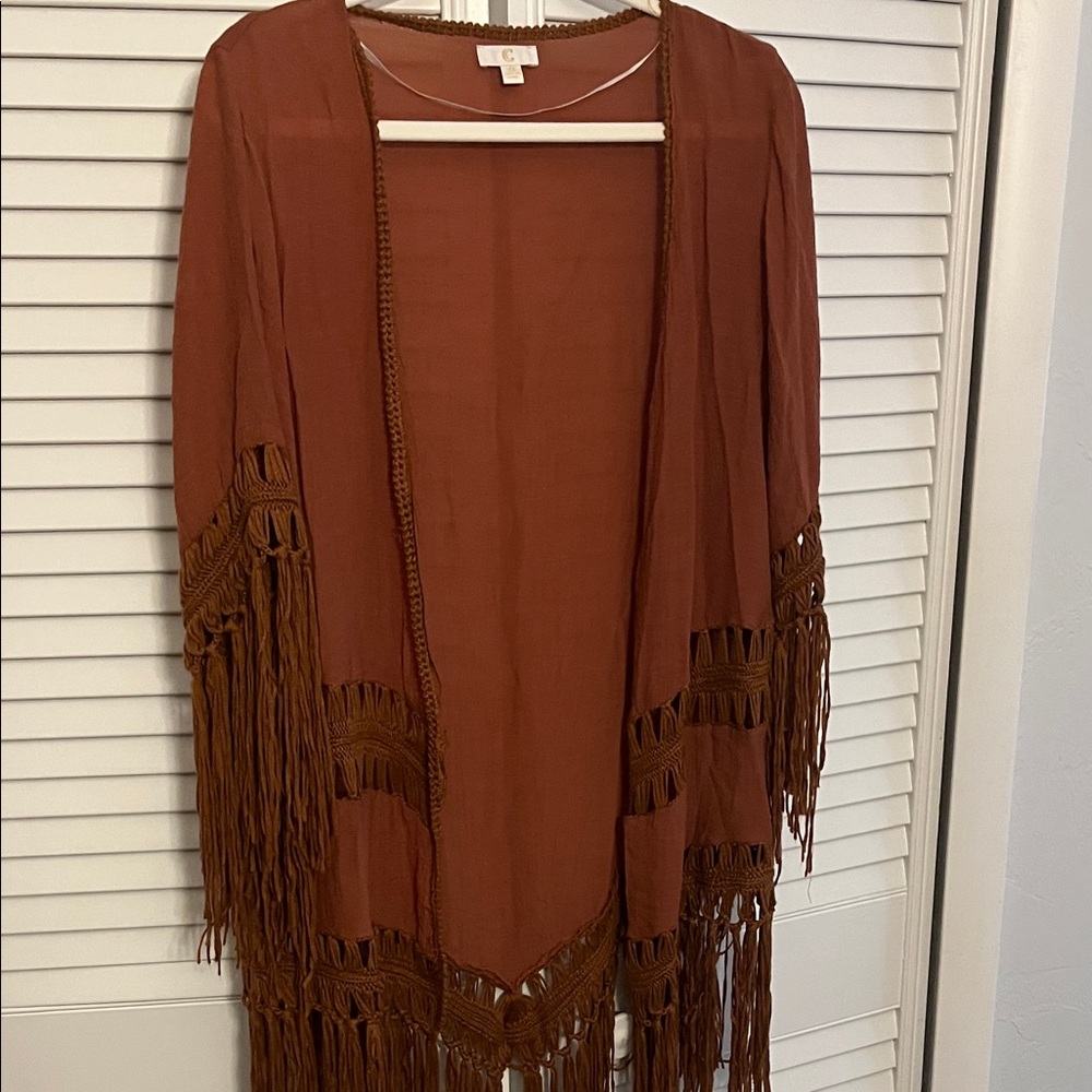 C Terracotta Fringed Boho Cardigan SZ M. Nifty looking!